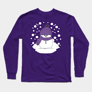 Cheeky Christmas Snowman with Purple Hat and Scarf Long Sleeve T-Shirt